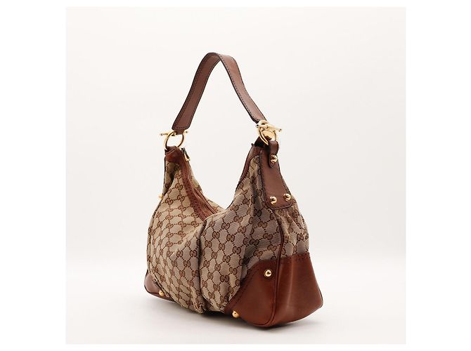 Borsa Hobo Gucci Monogram Canvas Pelle Brown - vista 4