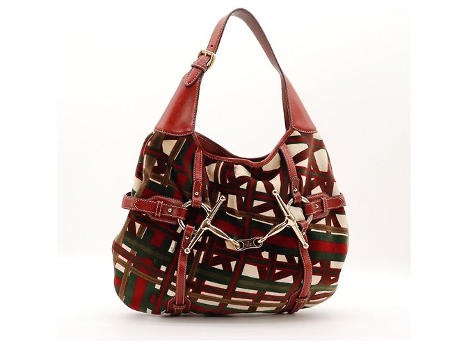 Borsa Hobo Gucci 95th Anniversary Velluto Rosso e Verde e Pelle - vista 3