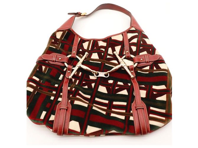Borsa Hobo Gucci 95th Anniversary Velluto Rosso e Verde e Pelle - vista 6