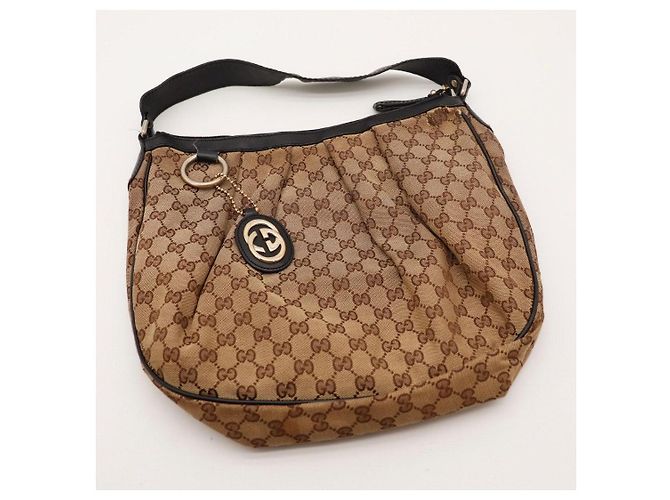 Borsa Hobo Gucci Monogram Canvas Pelle Brown - vista 6