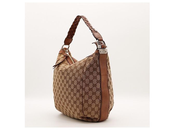 Borsa Hobo Gucci Monogram Canvas Pelle Brown - vista 2