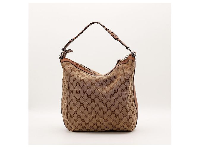 Borsa Hobo Gucci Monogram Canvas Pelle Brown - vista 3