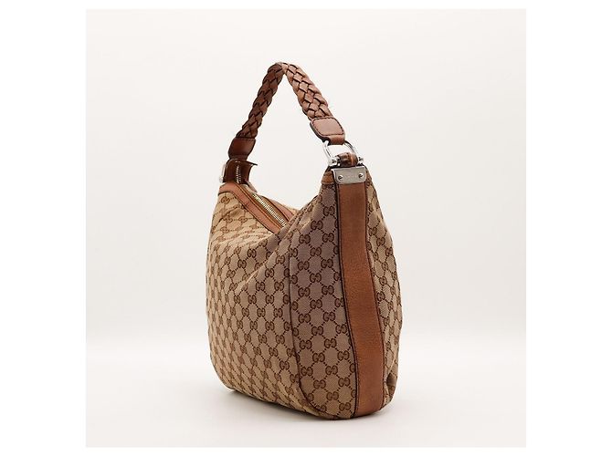 Borsa Hobo Gucci Monogram Canvas Pelle Brown - vista 4