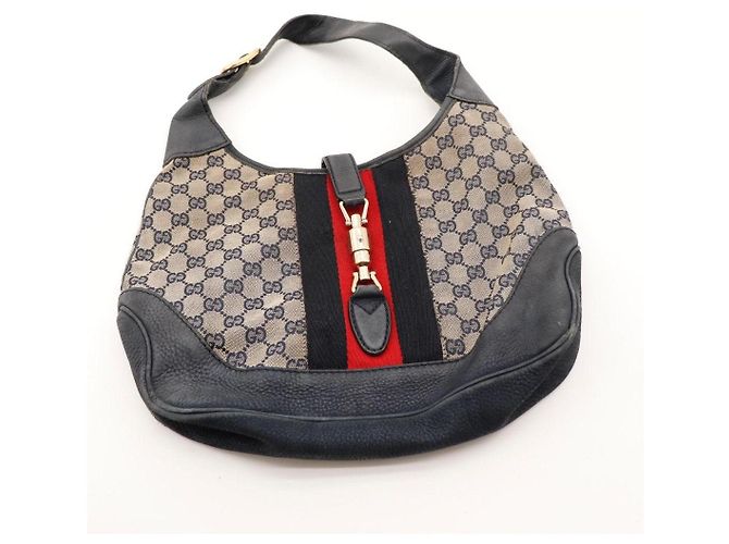 Borsa Hobo Gucci Monogram Canvas Leather Red Black - vista 6