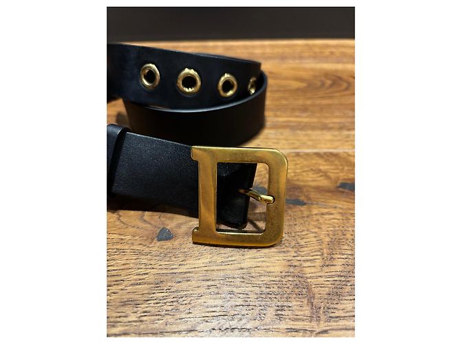 Cinturón Christian Dior de cuero negro hebilla 'D' - vista 6