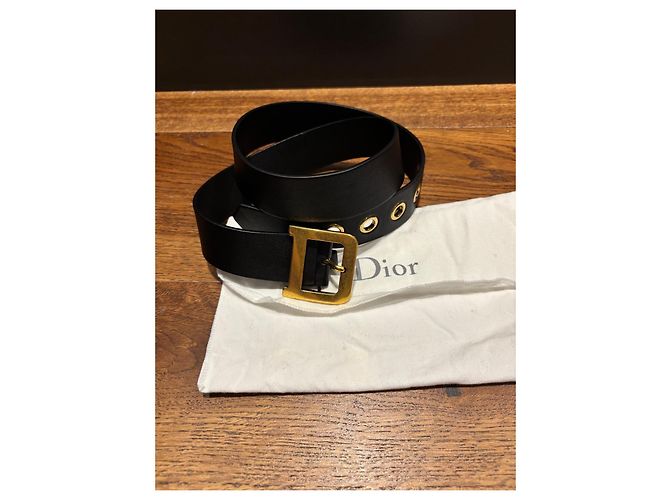 Cinturón Christian Dior de cuero negro hebilla 'D' - vista 7