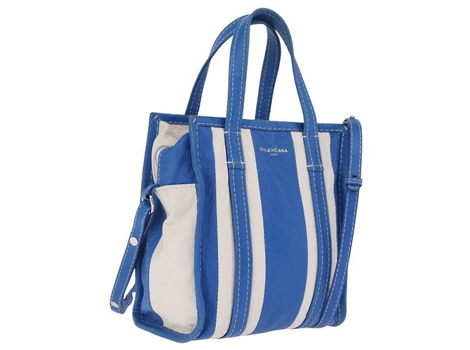 Balenciaga Bazaar Shopper XS Bag Leather 2way Blue Silver 452458 Auth 208406A - Jerrillo - vista 2