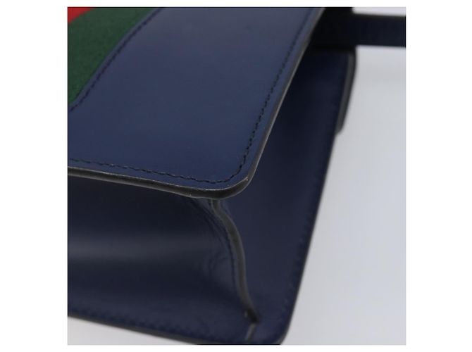 GUCCI Silvi Web Sherry Line Bolsa de Mão Couro 2way Navy Gold 470270 Auth 208399V - Jerrillo - vista 14