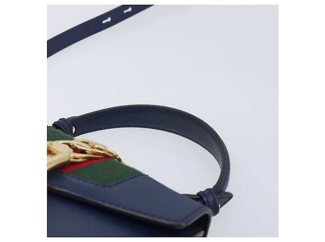 GUCCI Silvi Web Sherry Line Bolsa de Mão Couro 2way Navy Gold 470270 Auth 208399V - Jerrillo - vista 8