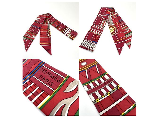 Hermès Lenço Hermes Twilly - Volte et Pirouette em Rouge/Multicolor - vista 3