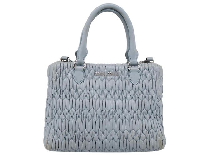 Miu Miu Matelasse Hand Bag Leather 2way Light Blue Silver Auth 212701A - Jerrillo - vista 13