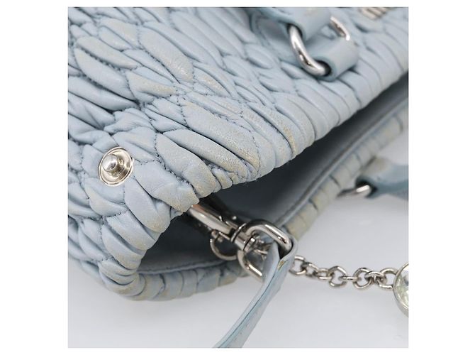 Miu Miu Matelasse Hand Bag Leather 2way Light Blue Silver Auth 212701A - Jerrillo - vista 7