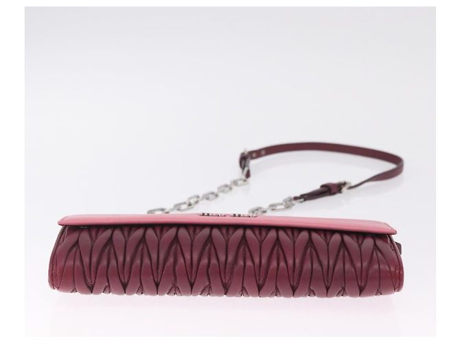 Miu Miu Matelasse Chain Wallet Leather Pink Silver Auth 211242V - Jerrillo - vista 12