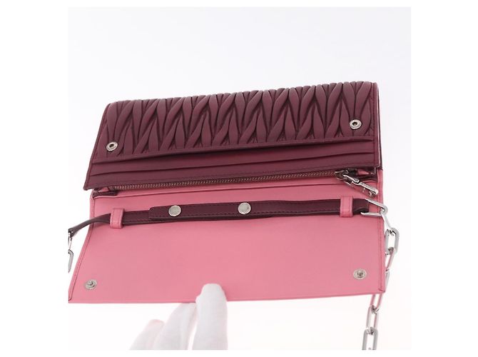 Miu Miu Matelasse Chain Wallet Leather Pink Silver Auth 211242V - Jerrillo - vista 19