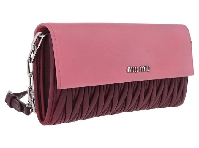 Miu Miu Matelasse Chain Wallet Leather Pink Silver Auth 211242V - Jerrillo - vista 2