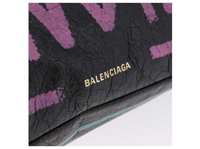 Balenciaga Graffiti Bazaar Drawstring Bag Leather Black 581779 Auth 211220V - Jerrillo - vista 18