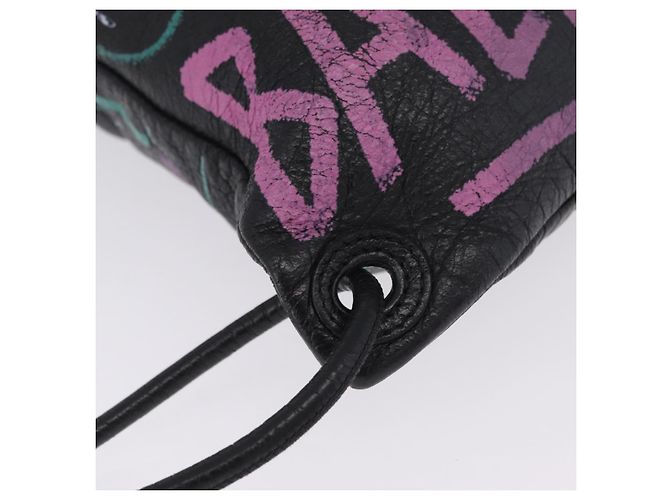 Balenciaga Graffiti Bazaar Drawstring Bag Leather Black 581779 Auth 211220V - Jerrillo - vista 9
