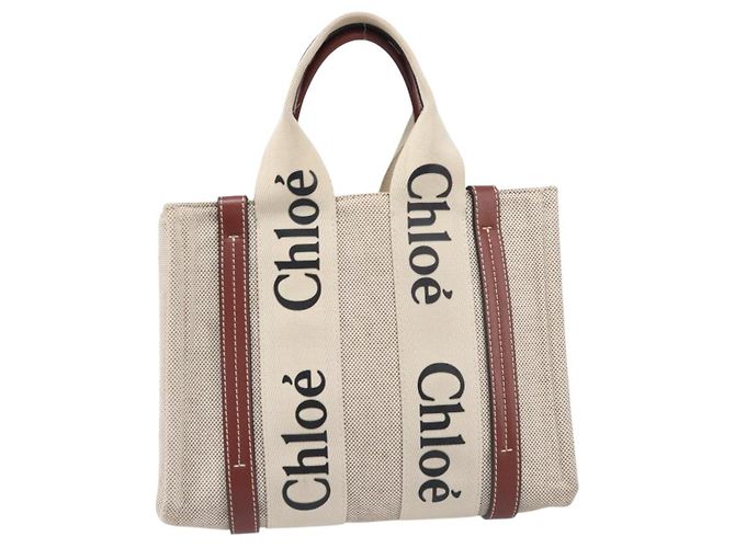 Chloé Chloe Woody Small Hand Bag Canvas Beige Brown Auth 209240A - Jerrillo - vista 13