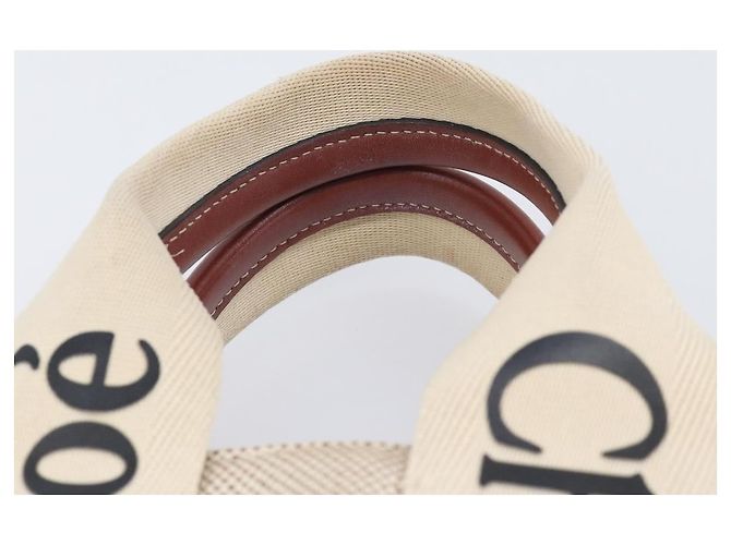 Chloé Chloe Woody Small Hand Bag Canvas Beige Brown Auth 209240A - Jerrillo - vista 14