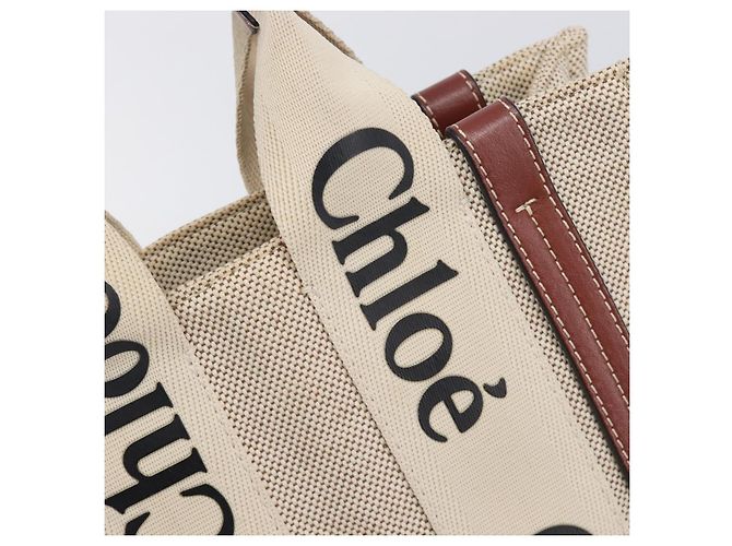 Chloé Chloe Woody Small Hand Bag Canvas Beige Brown Auth 209240A - Jerrillo - vista 18