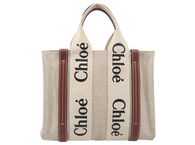 Chloé Chloe Woody Small Hand Bag Canvas Beige Brown Auth 209240A - Jerrillo - vista 2