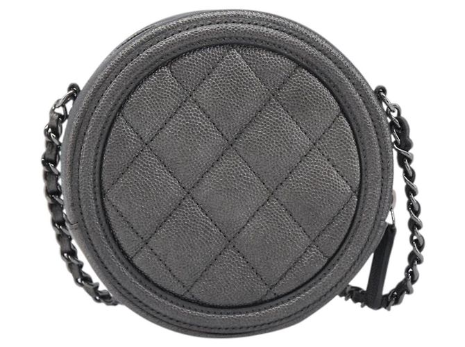 CHANEL Matelasse Chain Shoulder Bag Caviar Skin Gray Silver CC Auth 213364M - Jerrillo - vista 3