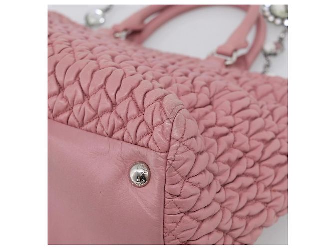 Miu Miu Matelasse Shoulder Bag Leather Pink Silver Auth 213404 - Jerrillo - vista 14