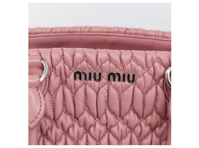Miu Miu Matelasse Shoulder Bag Leather Pink Silver Auth 213404 - Jerrillo - vista 19