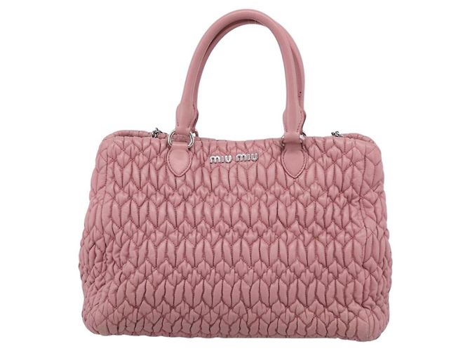 Miu Miu Matelasse Shoulder Bag Leather Pink Silver Auth 213404 - Jerrillo - vista 2