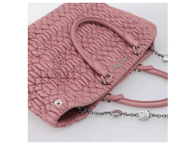 Miu Miu Matelasse Shoulder Bag Leather Pink Silver Auth 213404 - Jerrillo - vista 6