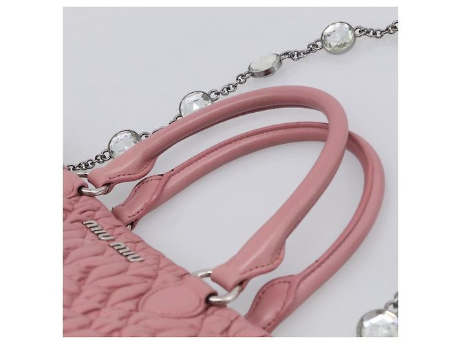 Miu Miu Matelasse Shoulder Bag Leather Pink Silver Auth 213404 - Jerrillo - vista 8