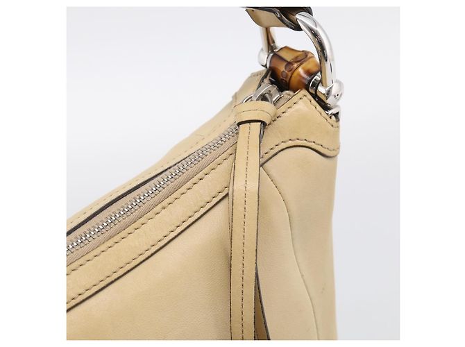 GUCCI Bamboo Shoulder Bag Leather Beige Silver Auth 213389A - Jerrillo - vista 17
