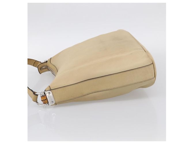 GUCCI Bamboo Shoulder Bag Leather Beige Silver Auth 213389A - Jerrillo - vista 3