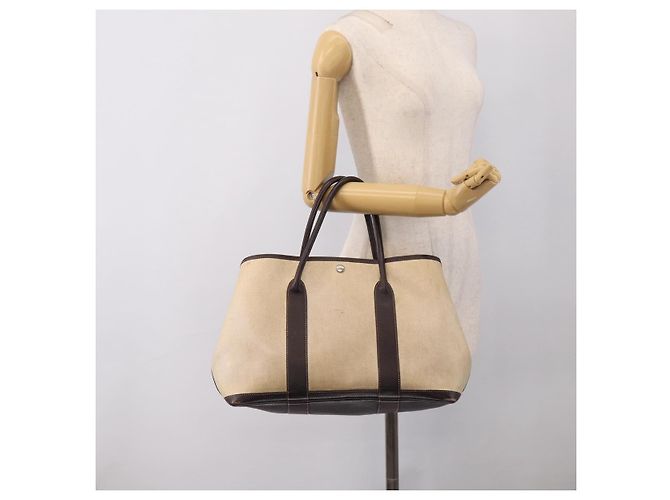 Hermès HERMES Garden Party Hand Bag Canvas Beige Silver Auth 213429 - Jerrillo - vista 18