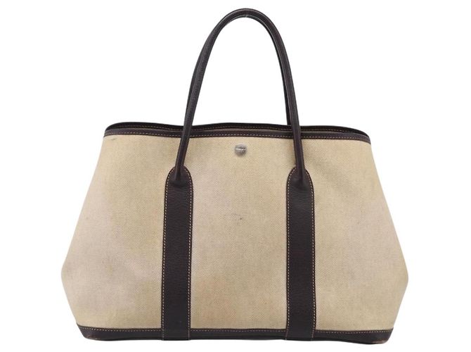 Hermès HERMES Garden Party Hand Bag Canvas Beige Silver Auth 213429 - Jerrillo - vista 2