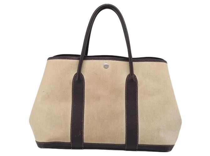 Hermès HERMES Garden Party Hand Bag Canvas Beige Silver Auth 213429 - Jerrillo - vista 3