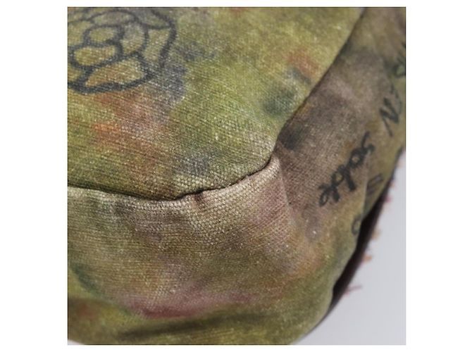 CHANEL Embroidery Graffiti Messenger bag Canvas Khaki Silver CC Auth 121518SM - Jerrillo - vista 12