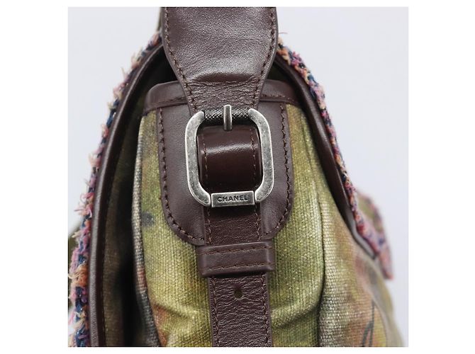 CHANEL Embroidery Graffiti Messenger bag Canvas Khaki Silver CC Auth 121518SM - Jerrillo - vista 14