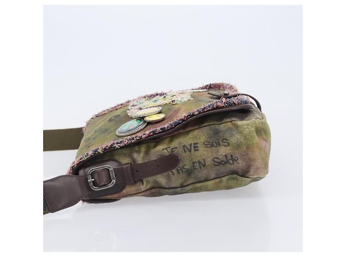CHANEL Embroidery Graffiti Messenger bag Canvas Khaki Silver CC Auth 121518SM - Jerrillo - vista 5