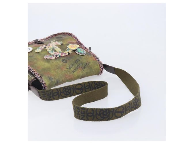 CHANEL Embroidery Graffiti Messenger bag Canvas Khaki Silver CC Auth 121518SM - Jerrillo - vista 7