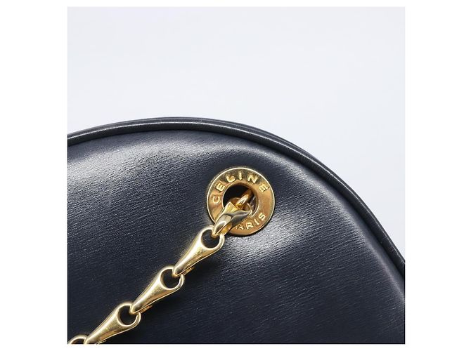 Céline CELINE Circle Chain Shoulder Bag Leather Navy Gold Auth 210950 - Jerrillo - vista 15