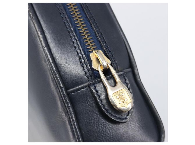 Céline CELINE Circle Chain Shoulder Bag Leather Navy Gold Auth 210950 - Jerrillo - vista 16