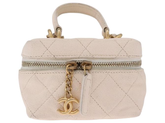 CHANEL Matelasse Vanity Chain Shoulder Pouch Caviar Skin White CC Auth 207090V - Jerrillo - vista 13