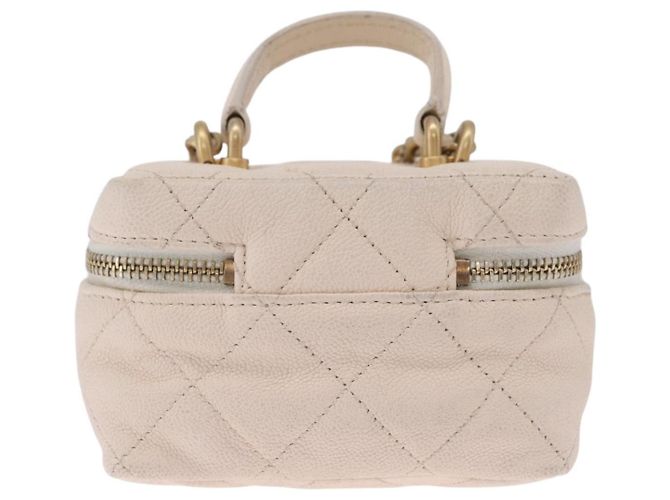 CHANEL Matelasse Vanity Chain Shoulder Pouch Caviar Skin White CC Auth 207090V - Jerrillo - vista 2