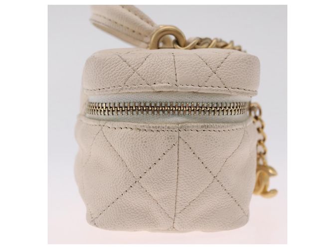 CHANEL Matelasse Vanity Chain Shoulder Pouch Caviar Skin White CC Auth 207090V - Jerrillo - vista 4