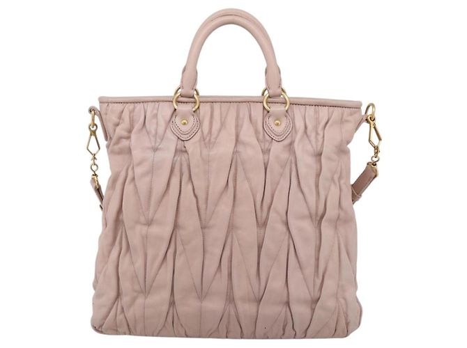 Miu Miu Matelasse Hand Bag Leather 2way Pink Gold Auth 212497A - Jerrillo - vista 13