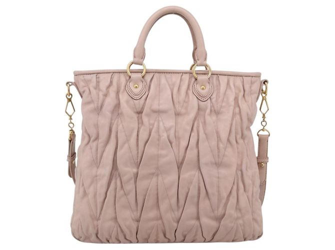 Miu Miu Matelasse Hand Bag Leather 2way Pink Gold Auth 212497A - Jerrillo - vista 2