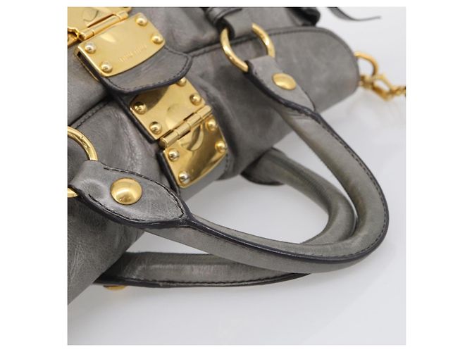 Miu Miu Hand Bag Leather 2way Gray Gold Auth 212702V - Jerrillo - vista 7