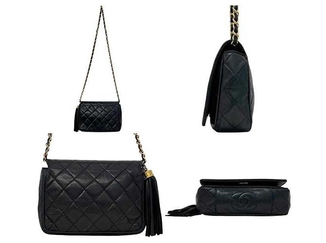 Borsa a tracolla con catena Chanel in pelle di agnello nera - vista 2