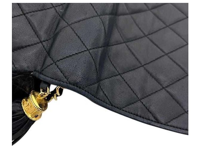 Borsa a tracolla con catena Chanel in pelle di agnello nera - vista 5